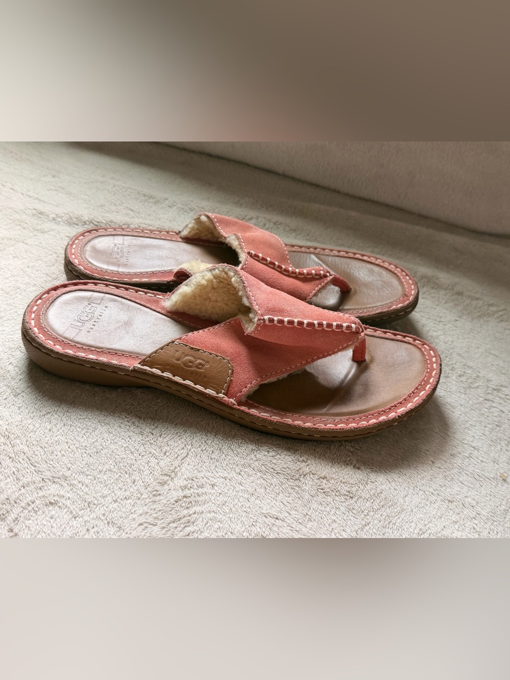 UGG Coral Suede Shearling Thong Sandals